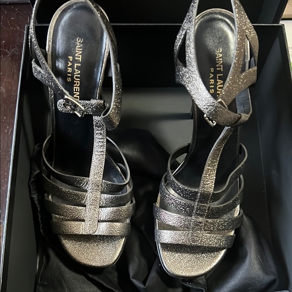 Saint Laurent Charcoal Metallic Heels Elegant Design - Picture 1 of 10